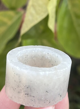 新疆和田玉点墨青花扳指圈口22戒指边角料玉石料指环下脚料包邮t