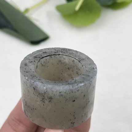 新疆和田玉青花籽点墨扳指戒指圈口21圆圈指环边角料玉石料包邮t