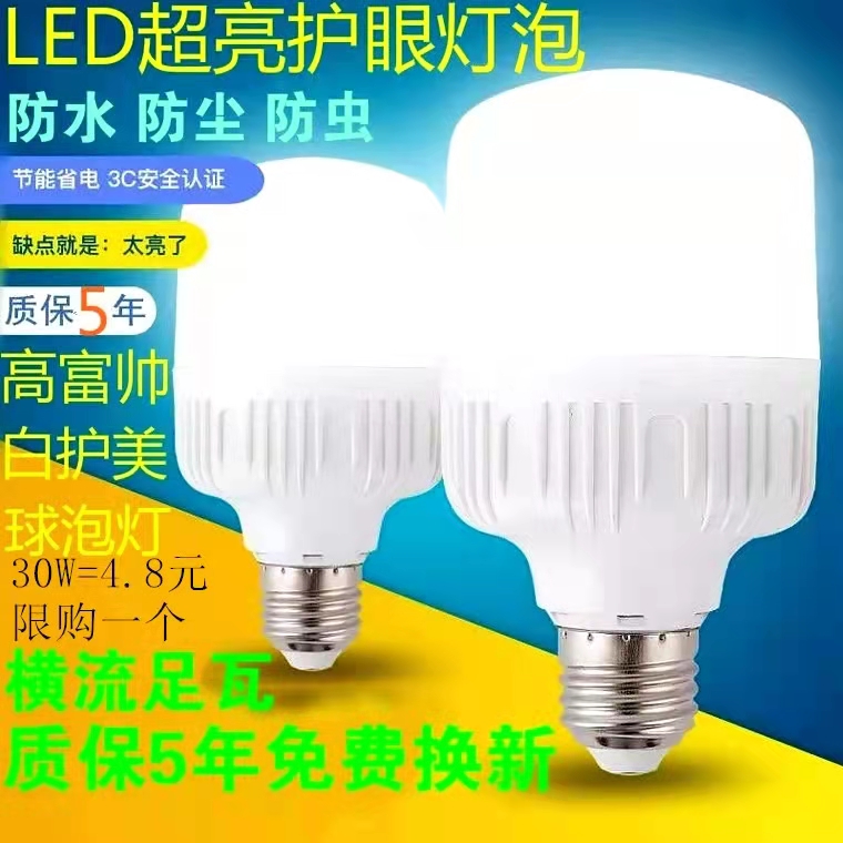 led灯泡高护帅节能螺口e27超亮大功率电灯家用80w20w50w100w工厂