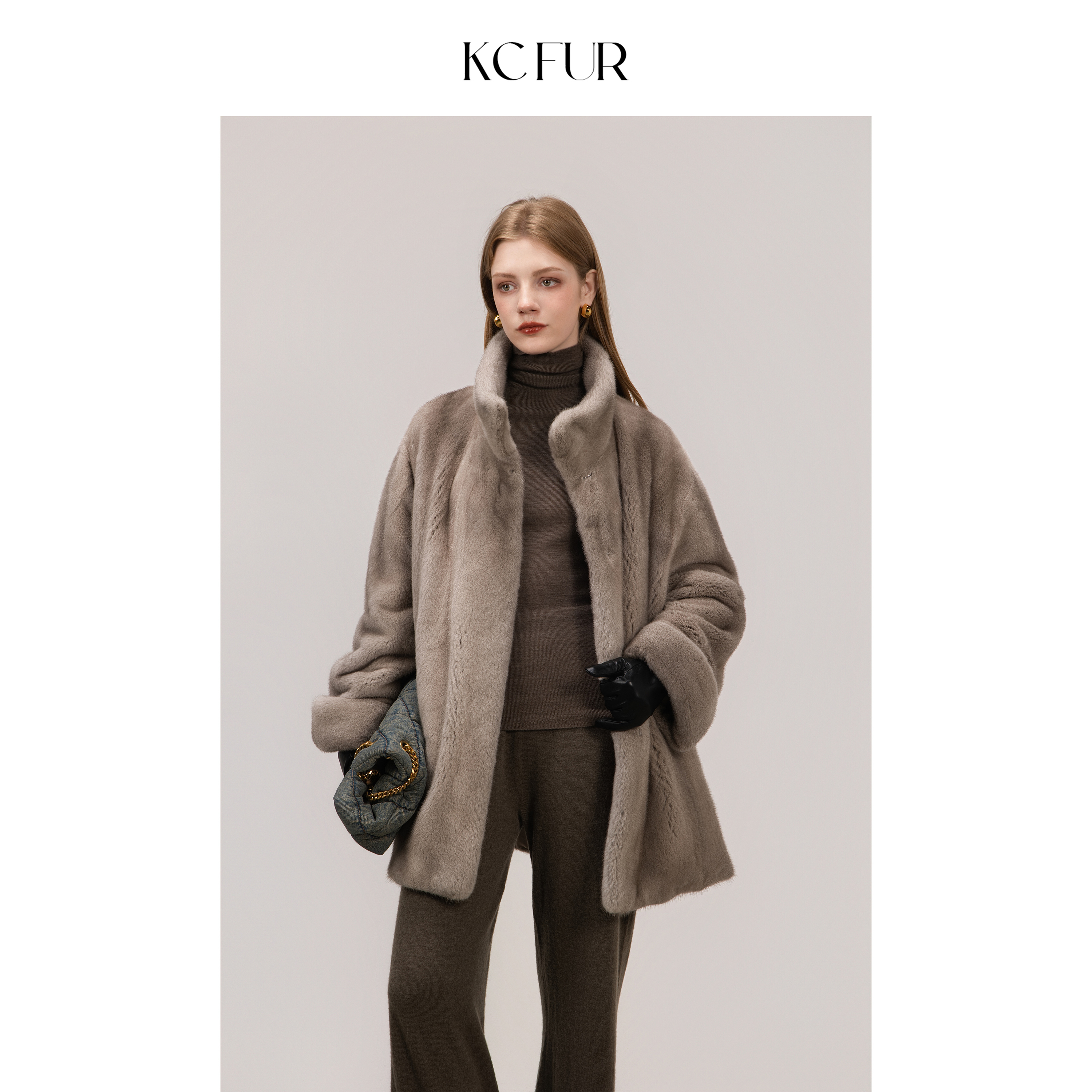 KC天鹅绒立领宽松年轻水貂外套女