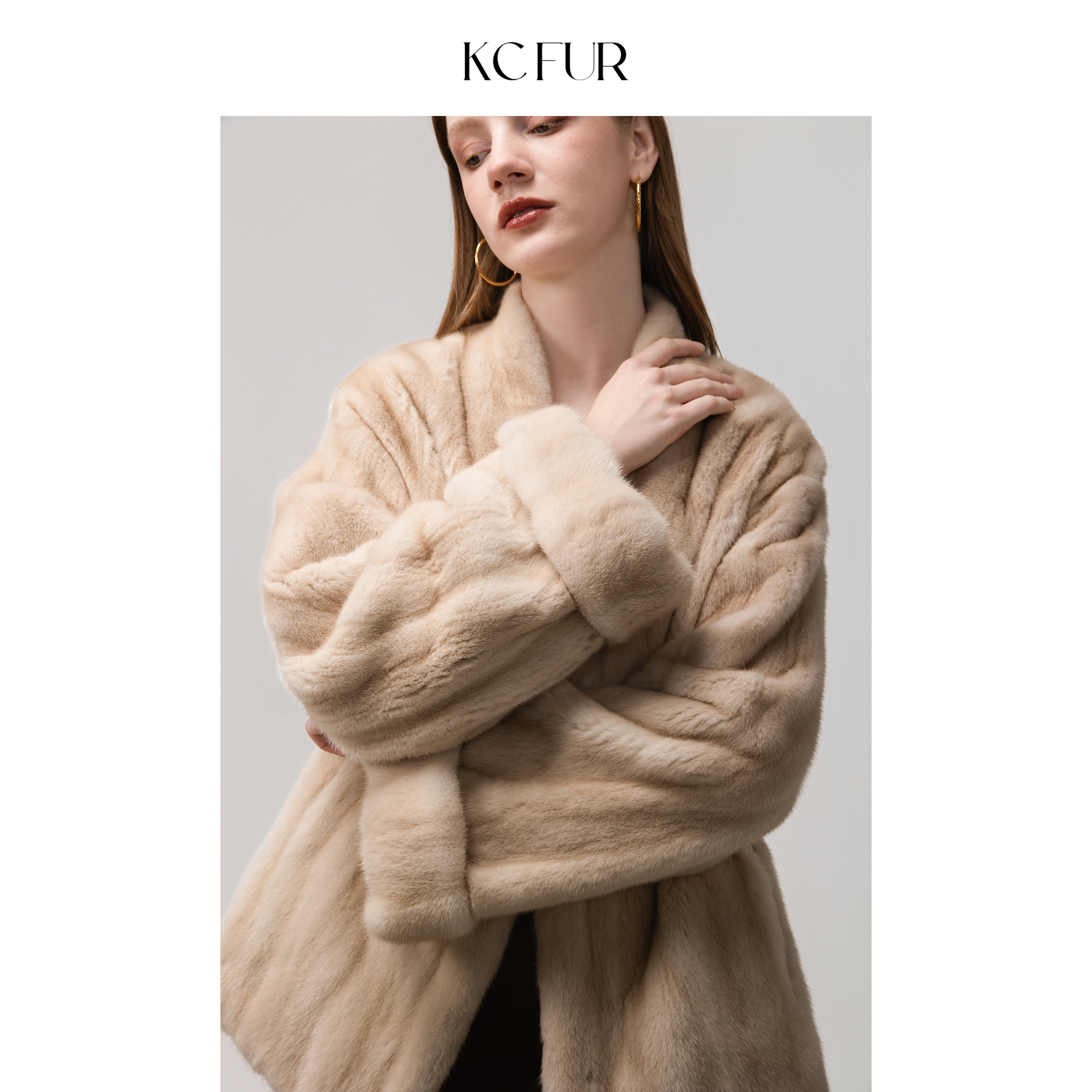 KC天鹅绒竖条纹宽松水貂皮草女