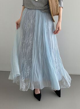 不晚秘境花园~韩系温柔飘逸蕾丝半身裙女度假风A字遮胯长裙