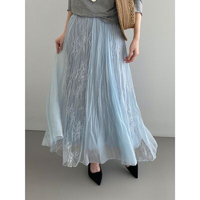 不晚秘境花园~韩系温柔飘逸蕾丝半身裙女度假风A字遮胯长裙