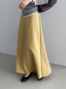 不晚垂感空气裙 韩系气质灰色半身裙女慵懒风显瘦弹力A字伞裙