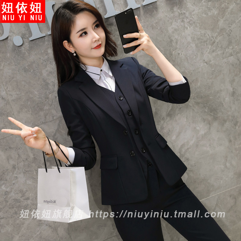 秋冬新款职业装女套装工作服黑色小西服外套正装商务气质面试工装
