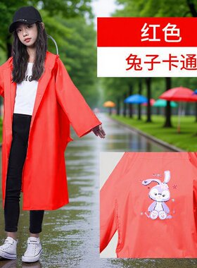 儿童大红色雨衣男女童学生带书包位加长防水斗篷式雨披卡通骑行