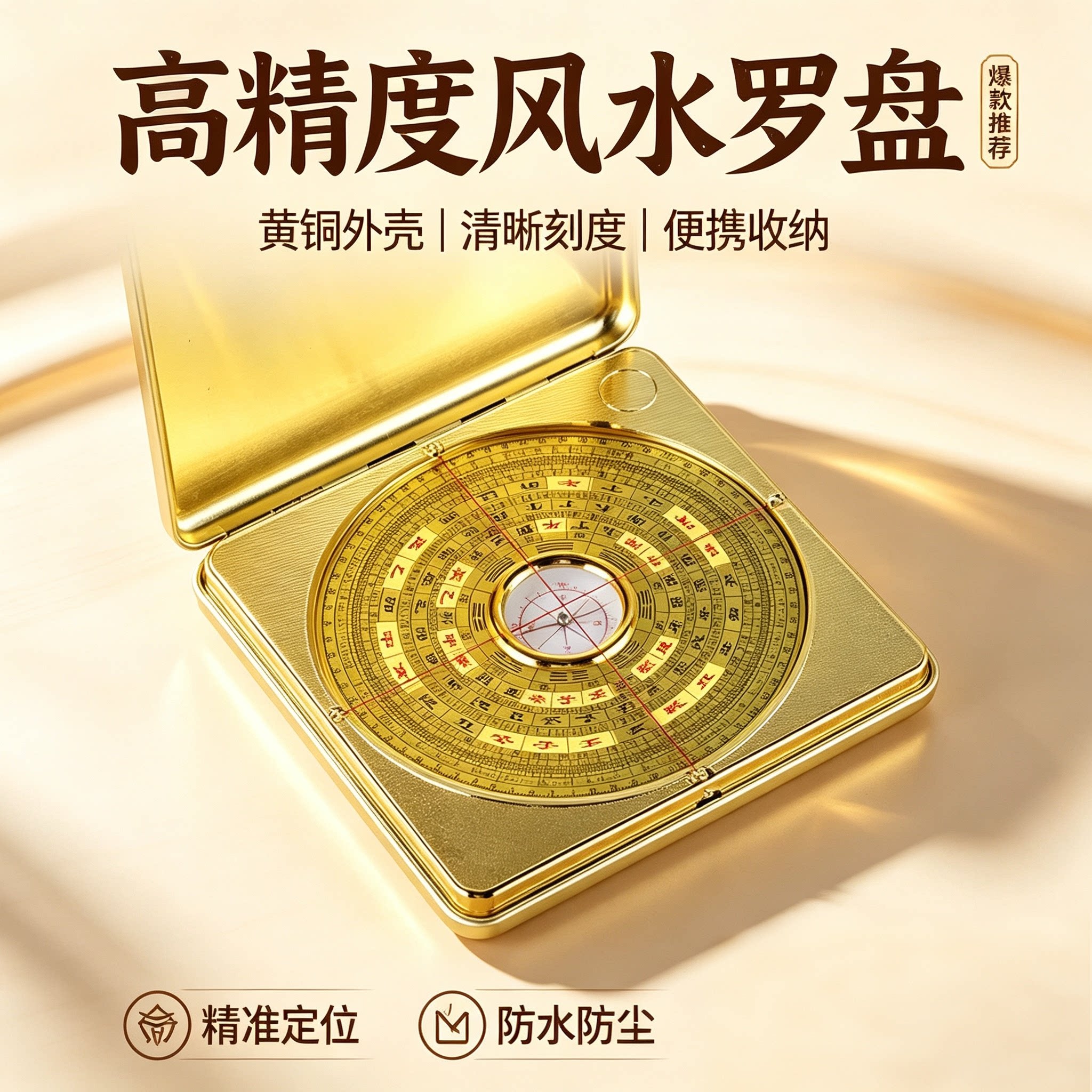 罗盘罗经仪开户外罗盘寻龙诀指南针随身携带地质小翻盖高精度摆件