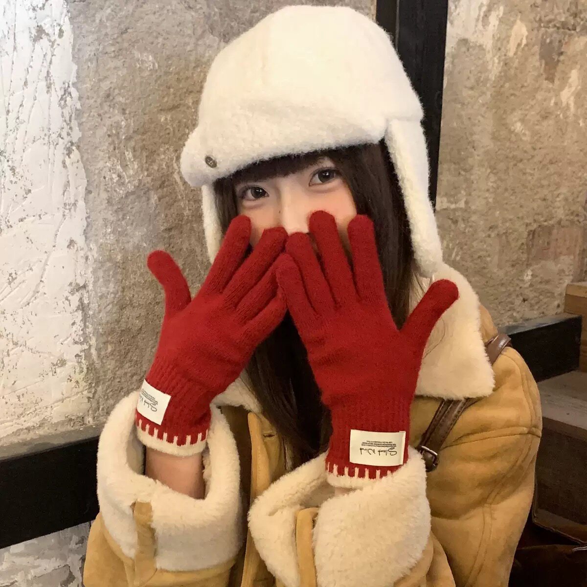 冬季女款保暖手套五指触屏露指保暖纯色针织长款防风骑行韩版百搭