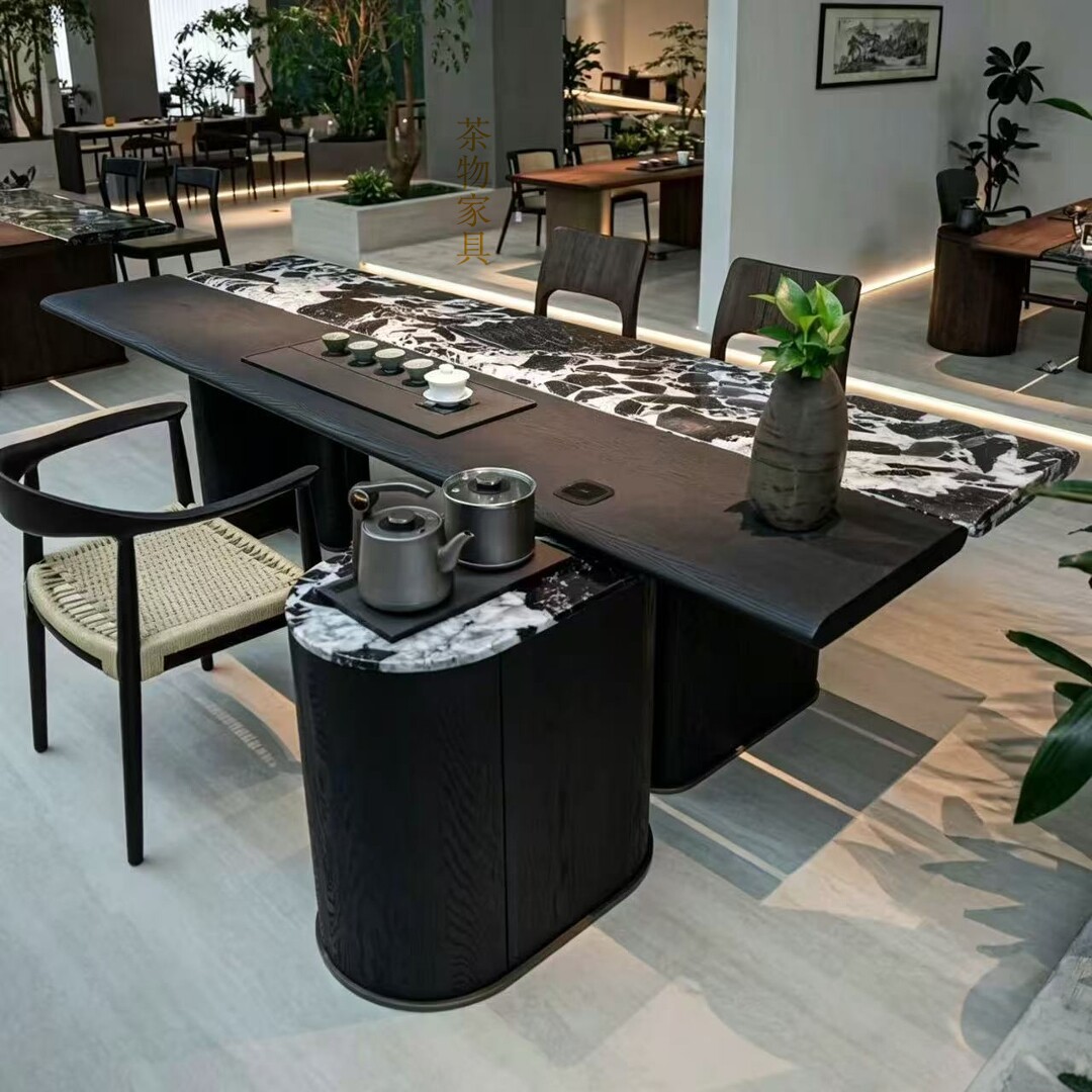 现代简约高级实木长方形会客桌拼接家用泡茶台设计款茶台
