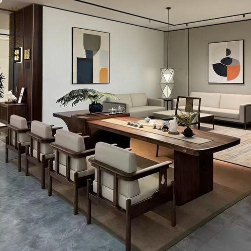 新中式北美黑胡桃木实木茶桌