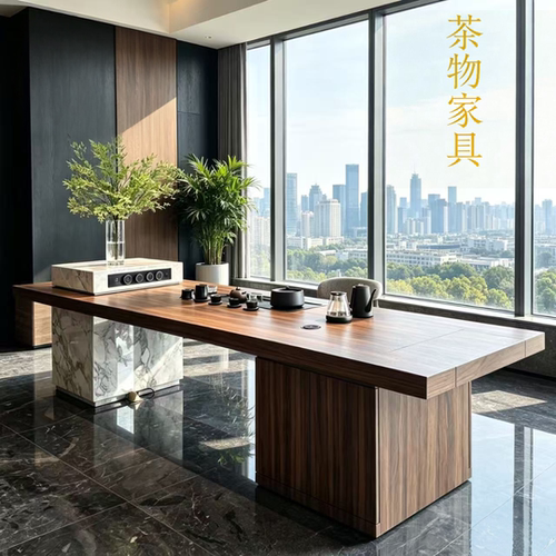 新中式实木黑胡桃电磁炉储物茶台