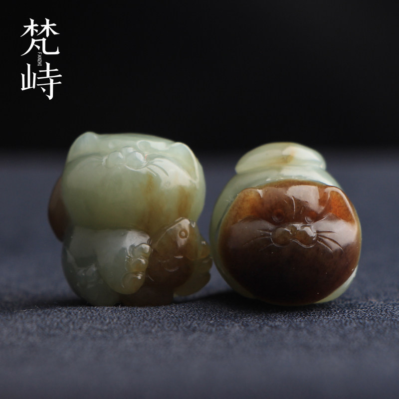 梵峙和田玉小猫儿糖蓝色挂件吊坠