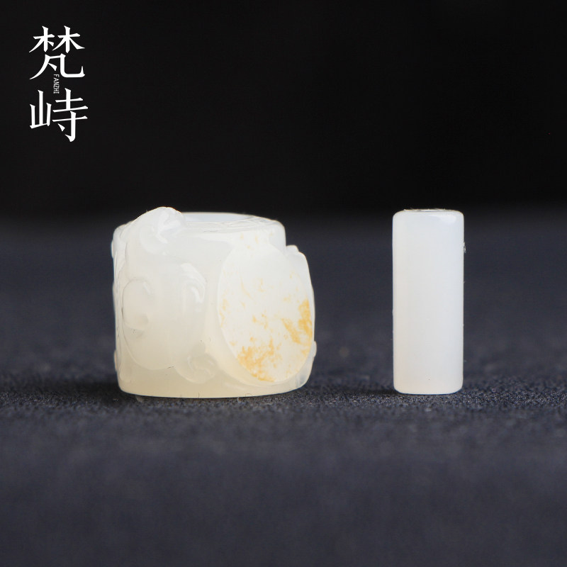 梵峙和田玉籽料白玉螭龙桶珠单珠散珠锁骨珠文玩手串配饰送证书