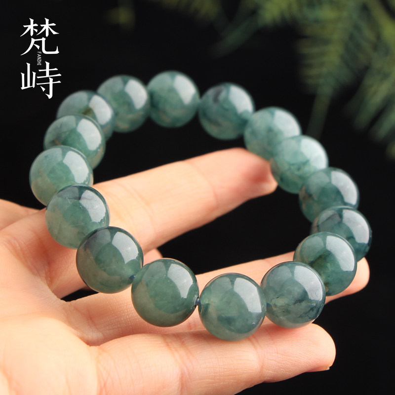 翡翠手串手链冰种蓝花圆珠男女款
