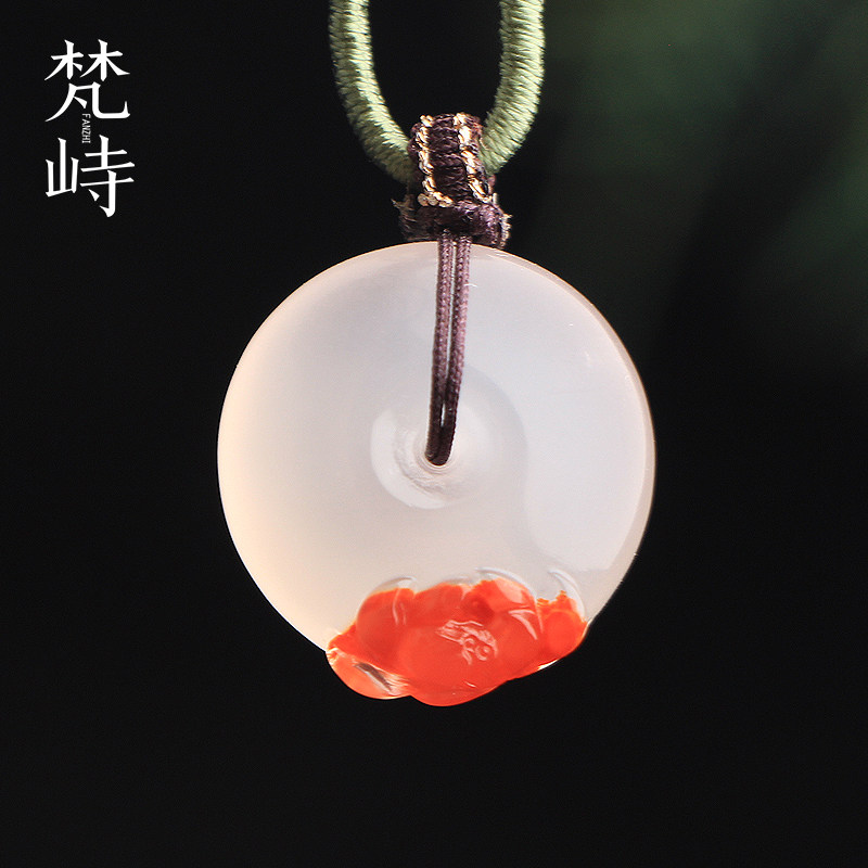 梵峙20.3南红玛瑙莲花平安扣挂件