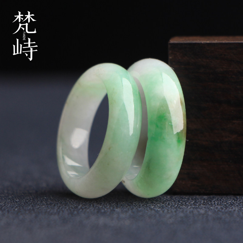 梵峙16.5翡翠戒指跑环尾戒白底青缅甸A货翡翠送证书