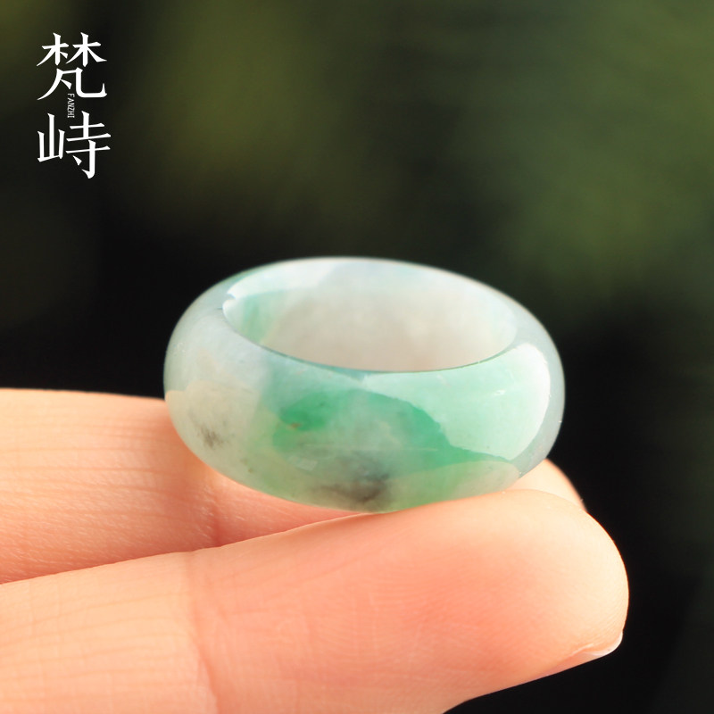 梵峙15.7翡翠戒指尾戒跑环戒圈绿花缅甸A货送证书