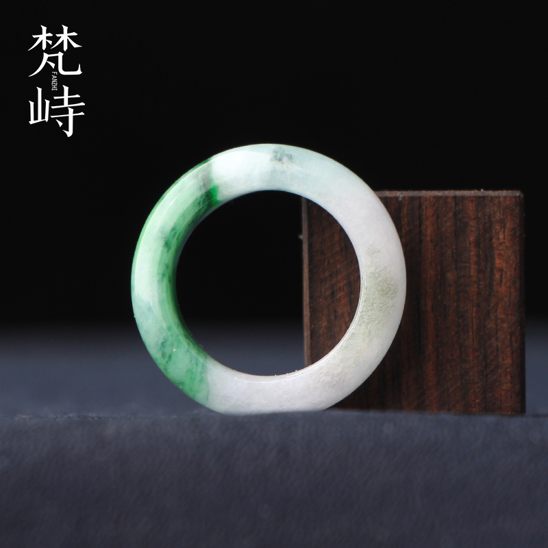 16.6翡翠戒指指环白底青糯种