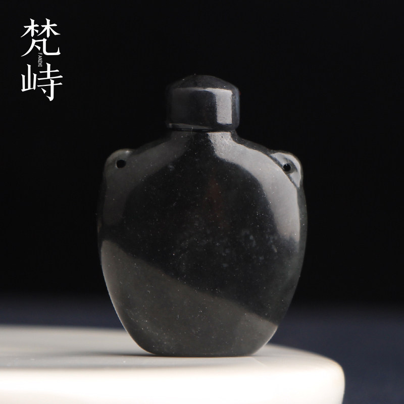 梵峙和田玉籽料墨玉鼻烟壶挂件吊坠小摆件送证书