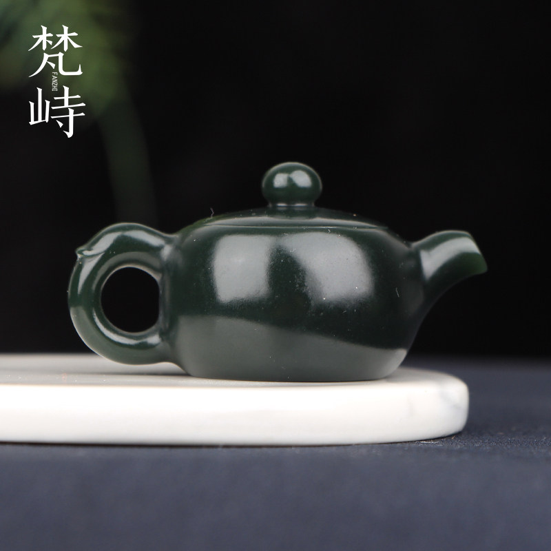 梵峙和田玉青玉茶壶蓝调特细料收藏级壶摆件把玩件