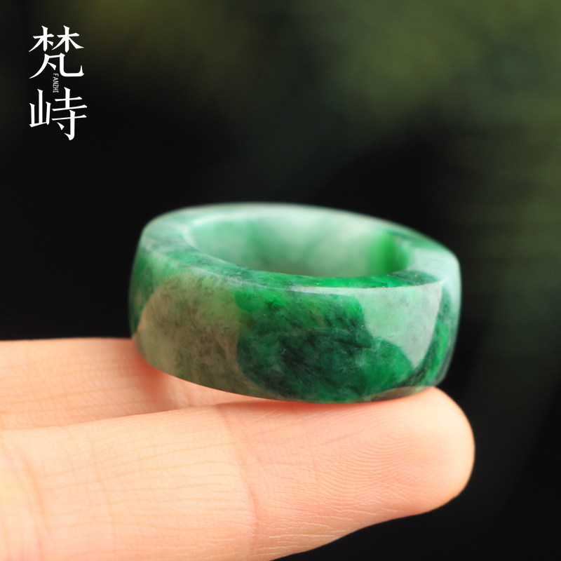 梵峙20.6翡翠扳指戒指指环男女款乌鸡糯种辣绿飘花缅甸A货送证书