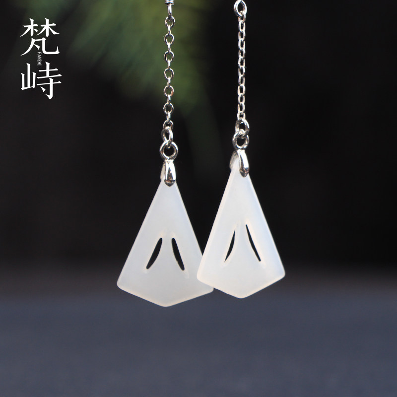 梵峙和田玉耳环s925银复古汉服耳饰碧玉白玉糖玉耳勾