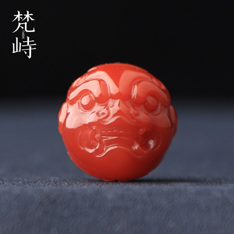 梵峙18.9南红玛瑙兽面貔貅圆珠单珠多宝珠配饰川料原矿送证书