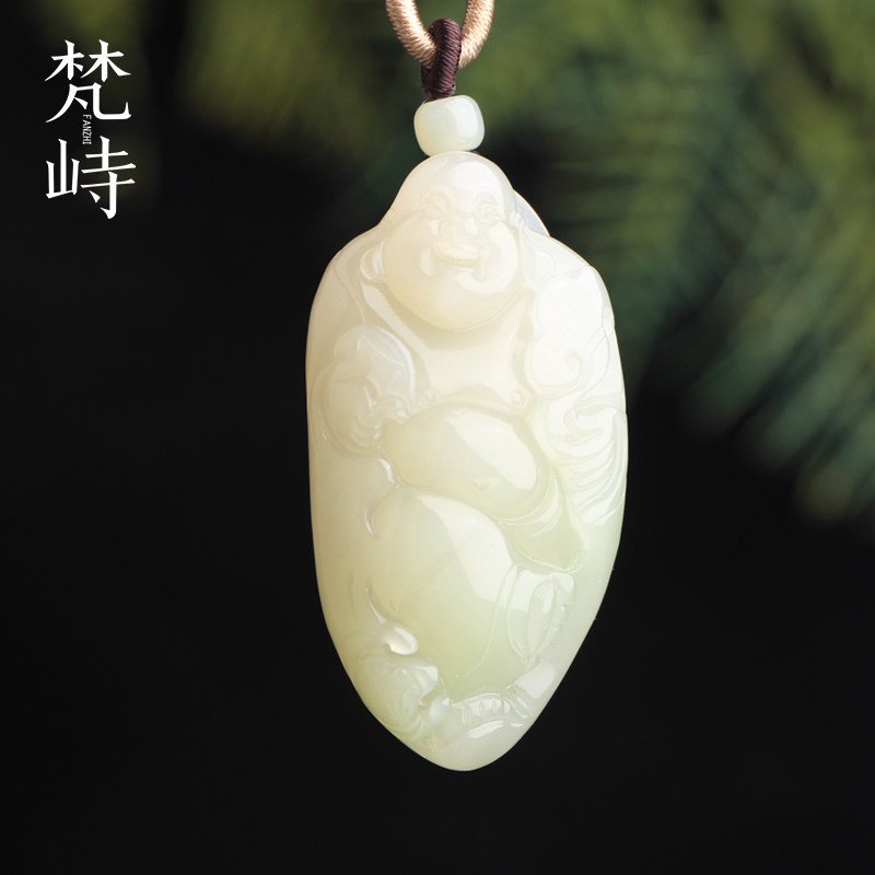 梵峙和田玉佛公翠青玉挂件青白玉吊坠送证书