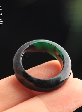 梵峙17.5翡翠戒指黑色指环乌鸡糯粽绿毛鸡缅甸A货送证书