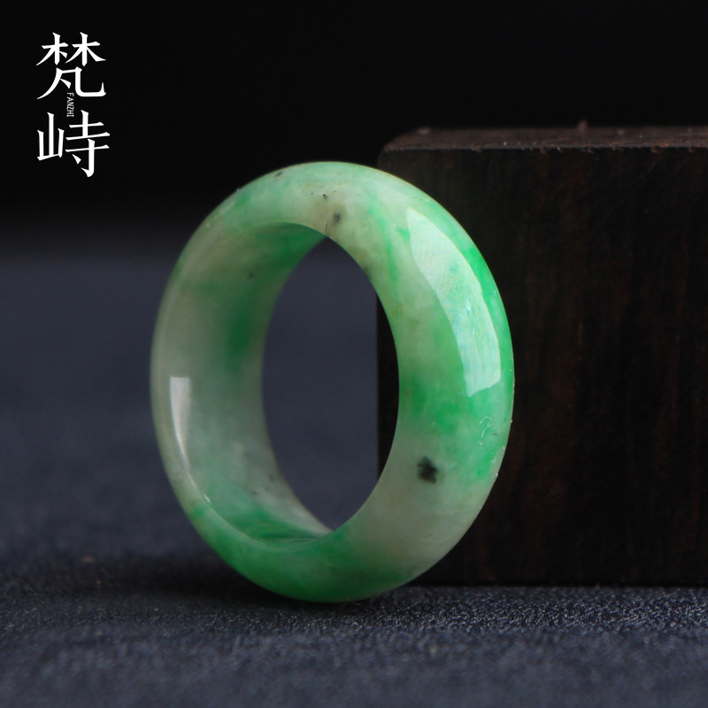 梵峙18.5翡翠戒指白底青绿花戒圈指环缅甸A货送证书
