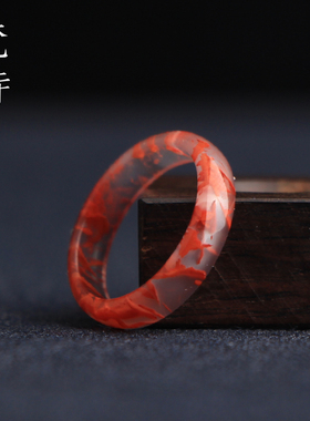 梵峙13南红玛瑙戒指跑环尾戒指指环高冰飘花火焰川料原矿送证书