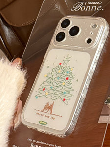 小清新涂鸦圣诞树适用苹果17promax透明手机壳iPhone17新款16promax小众不撞款15pro软壳14女款16全包保护壳