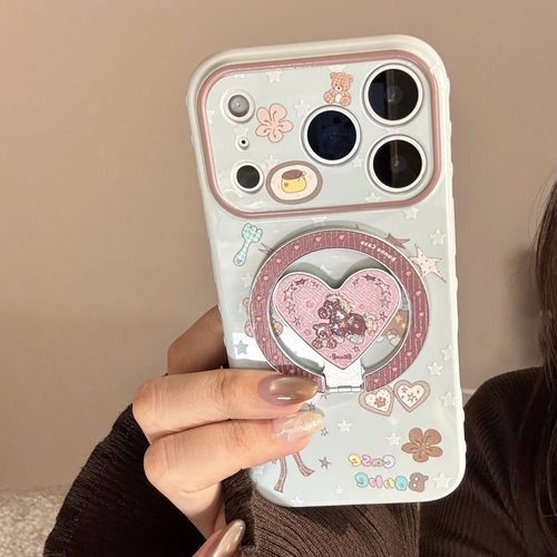 ins淡蓝卡通木马小熊磁吸支架适用苹果17promax手机壳iPhone17新款16promax包相机键15pro可爱女款16磁吸软壳