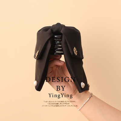 复古缎面垂感发饰黑色大蝴蝶结抓夹后脑勺半扎发夹马尾发夹头饰