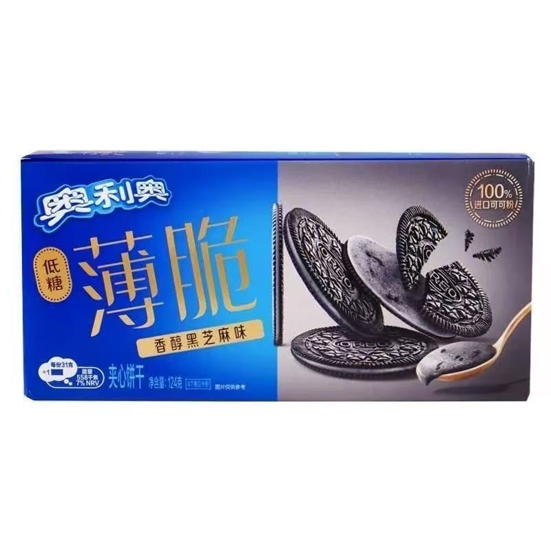 奥利奥薄脆低糖黑芝麻味巧克力夹心饼干黑巧味休闲解馋零食