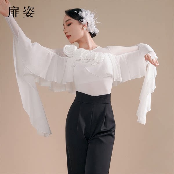 女士摩登舞白色表演上衣