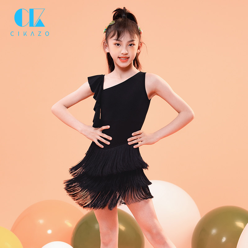 儿童拉丁舞流苏演出服夏季新款练功服少儿女小孩子伦巴舞蹈连衣裙
