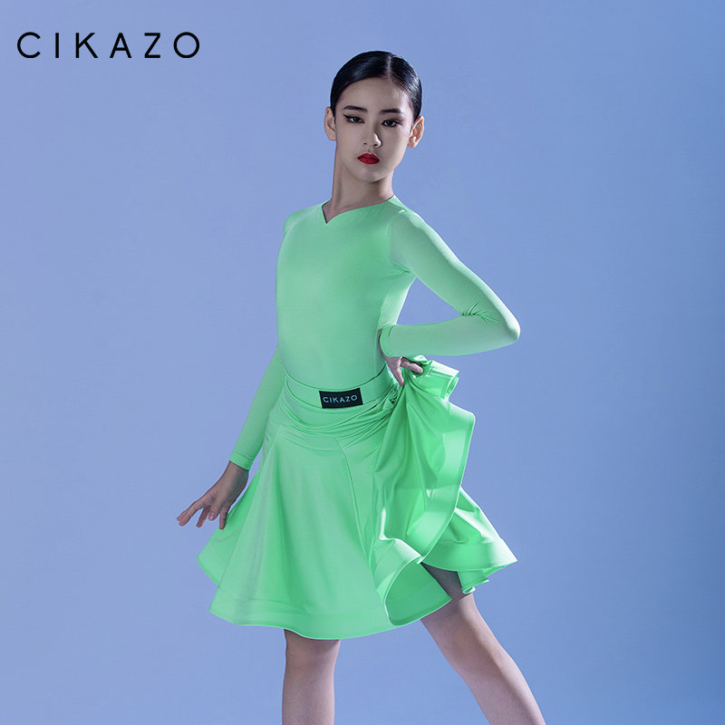 女童拉丁舞比赛服可定制新款欧标锦纶冰丝长袖少儿国标黑池规定服