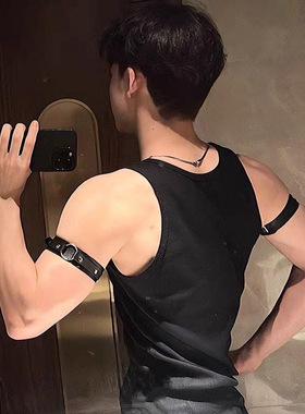 男生皮革臂环体育生1S0M衬衫袖箍型男袖环臂带项圈项链颈环上臂环