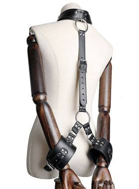 反背手铐皮革通用脚镣一体情侣互动少女脚环男生皮质绑脚链脚拷