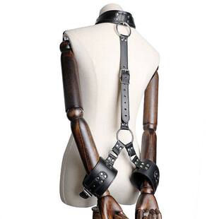 反背手铐皮革通用脚镣一体情侣互动少女脚环男生皮质绑脚链脚拷