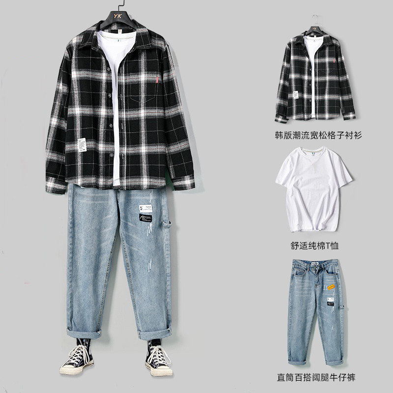 休闲套装男士春夏季2020新款衬衫男牛仔裤三件套潮流搭配帅气男装在类目 男装, 套装, 休闲运动套装中 - 来自Buy2taobao.com提供专业的淘宝代购服务
