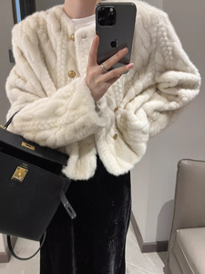 皮草外套女2023秋冬新款仿水貂毛绒皮毛一体短款双排扣小香风上衣