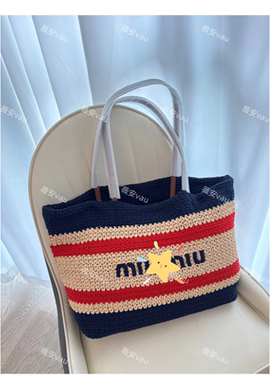 miu缪家海军蓝横板托特包真皮肩带包包DIY钩织材料包钩针配件