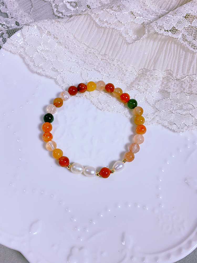 天然福禄寿水晶手链淡水珍珠招财转运健康民族风彩色发晶手串礼物
