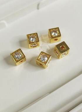 DIY18K电镀金保色镶锆方形散珠隔珠diy手链项链饰品材料配件
