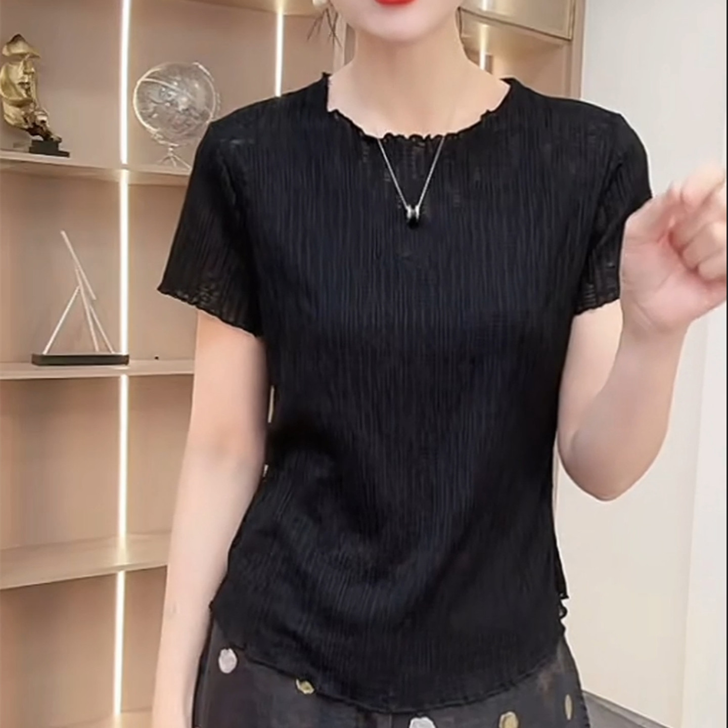 冰感提花妈妈装夏季圆领短袖t恤