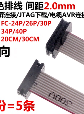 5条 FC-24/26/30/34/40P 20cm/30cm 灰色排线 间距2.0mm 连接线