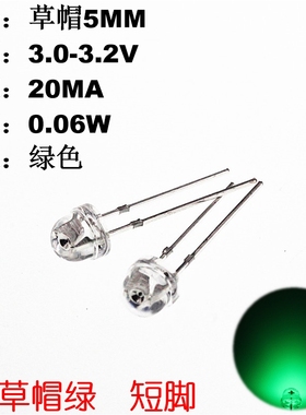 100只 LED 发光二极管 草帽5MM4.8MM 高亮绿光 翠绿色
