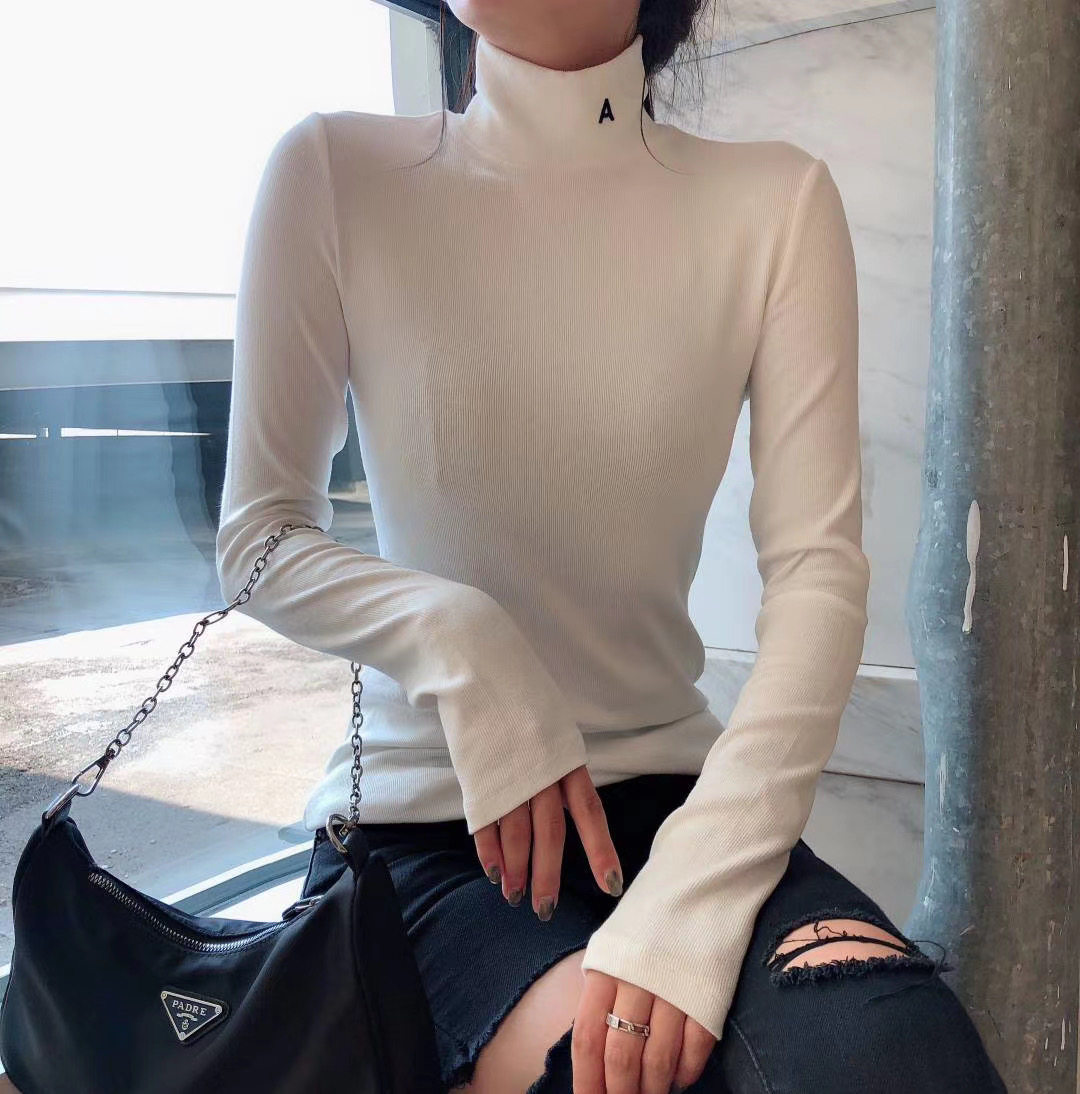 韩版紧身弹力刺绣字母针织打底衫